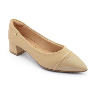 Zapato de vestir Stiletto Mujer color Nude con taco bajo cuadrado y punta estilizada.