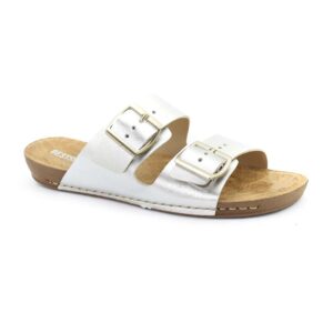 Zueco cuero mujer Birken plata