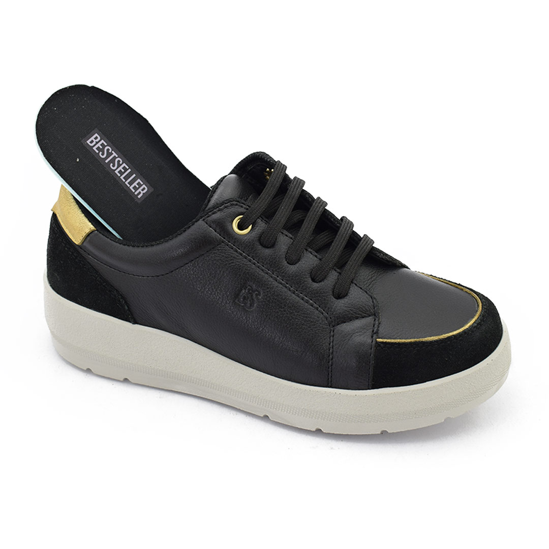 Zapatillas urbanas mujer Ines cuero negras - Imagen 2