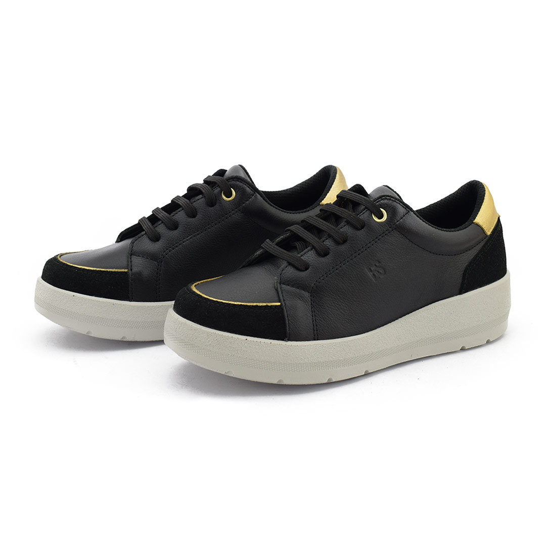 Zapatillas urbanas mujer Ines cuero negras - Imagen 3